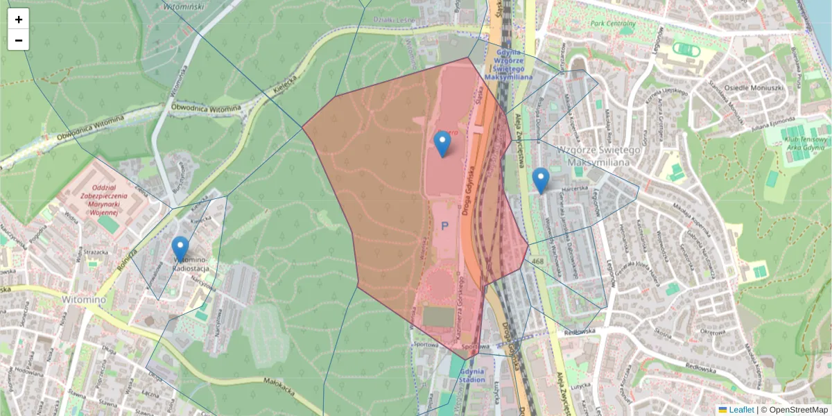 Szczegółowa mapa kodu pocztowego 81-304 z granicami, sąsiednimi kodami pocztowymi i urzędami pocztowymi