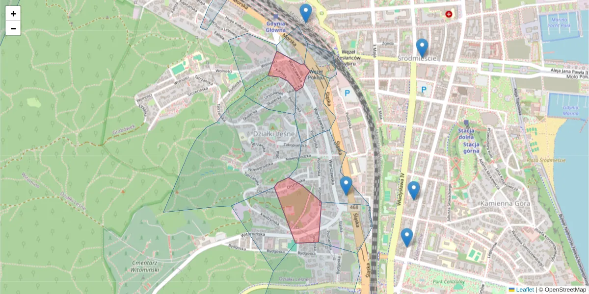 Szczegółowa mapa kodu pocztowego 81-314 z granicami, sąsiednimi kodami pocztowymi i urzędami pocztowymi