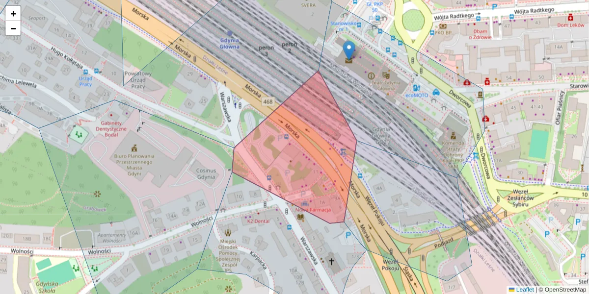 Szczegółowa mapa kodu pocztowego 81-324 z granicami, sąsiednimi kodami pocztowymi i urzędami pocztowymi