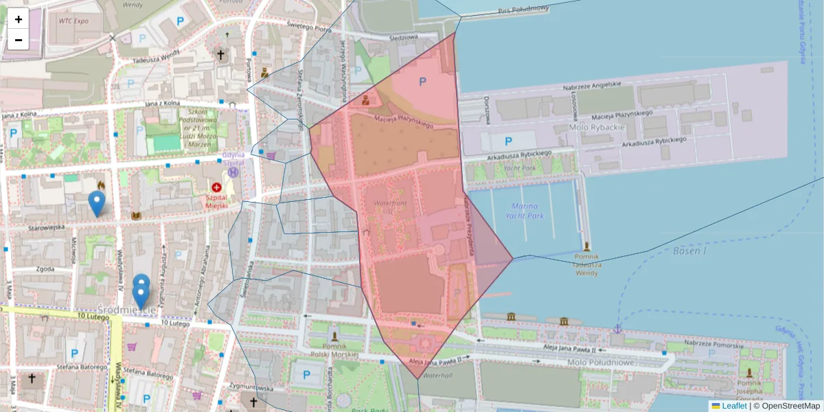 Szczegółowa mapa kodu pocztowego 81-342 z granicami, sąsiednimi kodami pocztowymi i urzędami pocztowymi