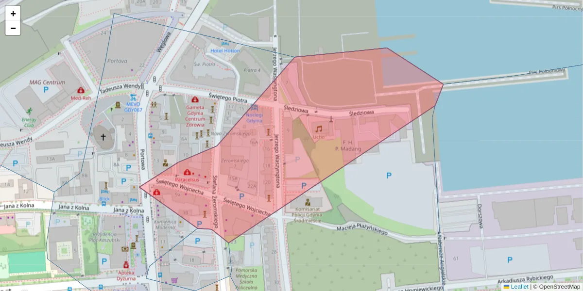 Szczegółowa mapa kodu pocztowego 81-347 z granicami, sąsiednimi kodami pocztowymi i urzędami pocztowymi