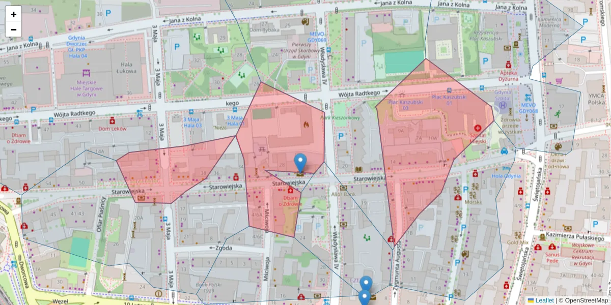 Szczegółowa mapa kodu pocztowego 81-356 z granicami, sąsiednimi kodami pocztowymi i urzędami pocztowymi
