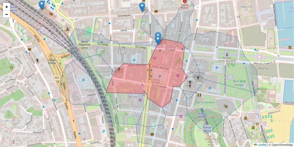 Szczegółowa mapa kodu pocztowego 81-366 z granicami, sąsiednimi kodami pocztowymi i urzędami pocztowymi