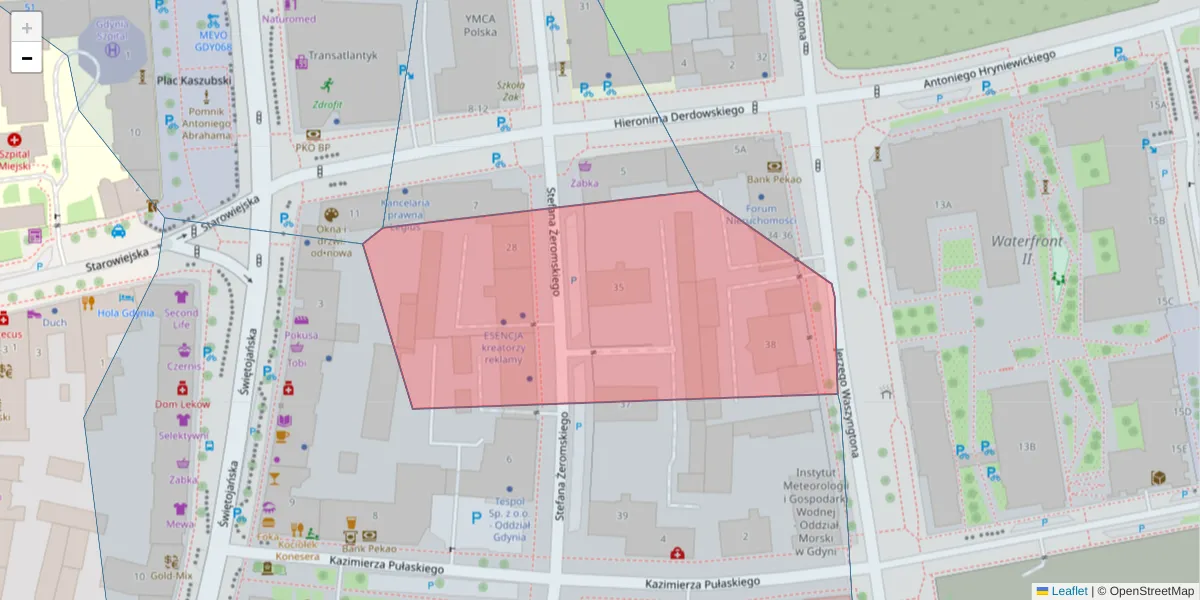 Szczegółowa mapa kodu pocztowego 81-369 z granicami, sąsiednimi kodami pocztowymi i urzędami pocztowymi