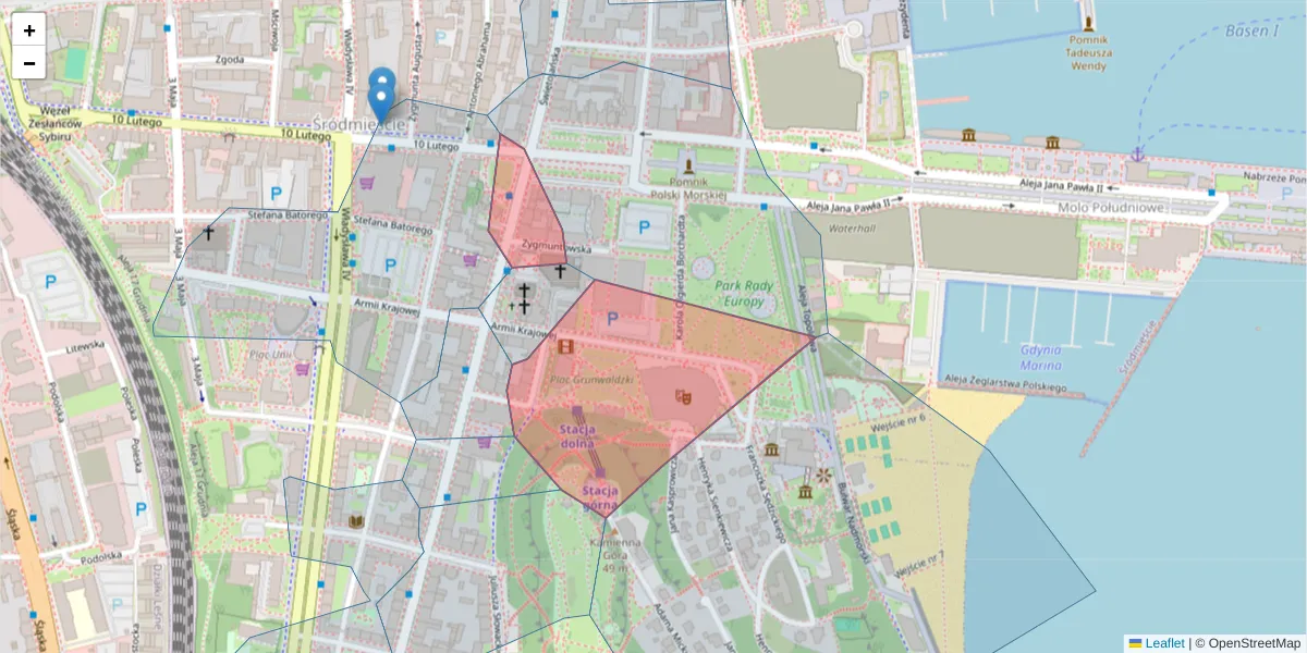 Szczegółowa mapa kodu pocztowego 81-372 z granicami, sąsiednimi kodami pocztowymi i urzędami pocztowymi