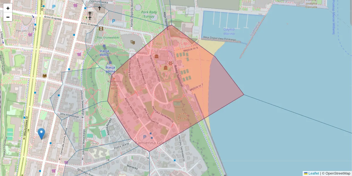 Szczegółowa mapa kodu pocztowego 81-374 z granicami, sąsiednimi kodami pocztowymi i urzędami pocztowymi