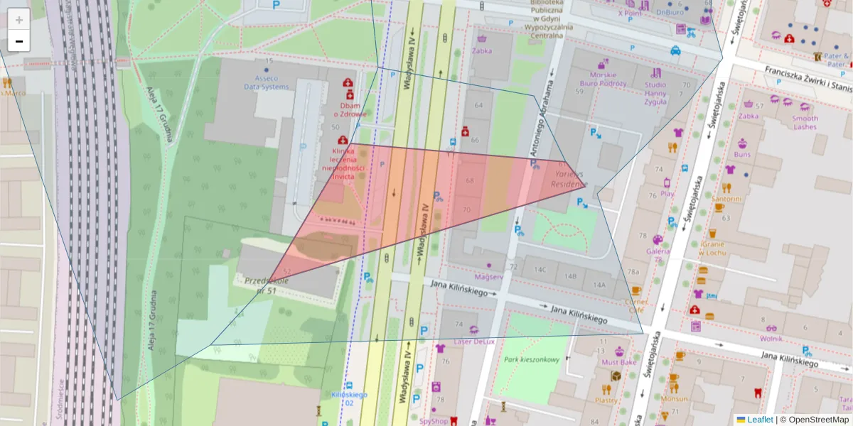 Szczegółowa mapa kodu pocztowego 81-384 z granicami, sąsiednimi kodami pocztowymi i urzędami pocztowymi