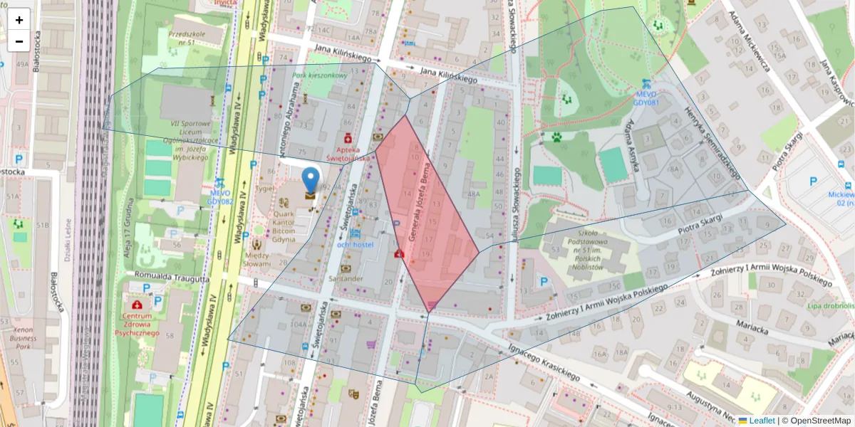 Szczegółowa mapa kodu pocztowego 81-386 z granicami, sąsiednimi kodami pocztowymi i urzędami pocztowymi