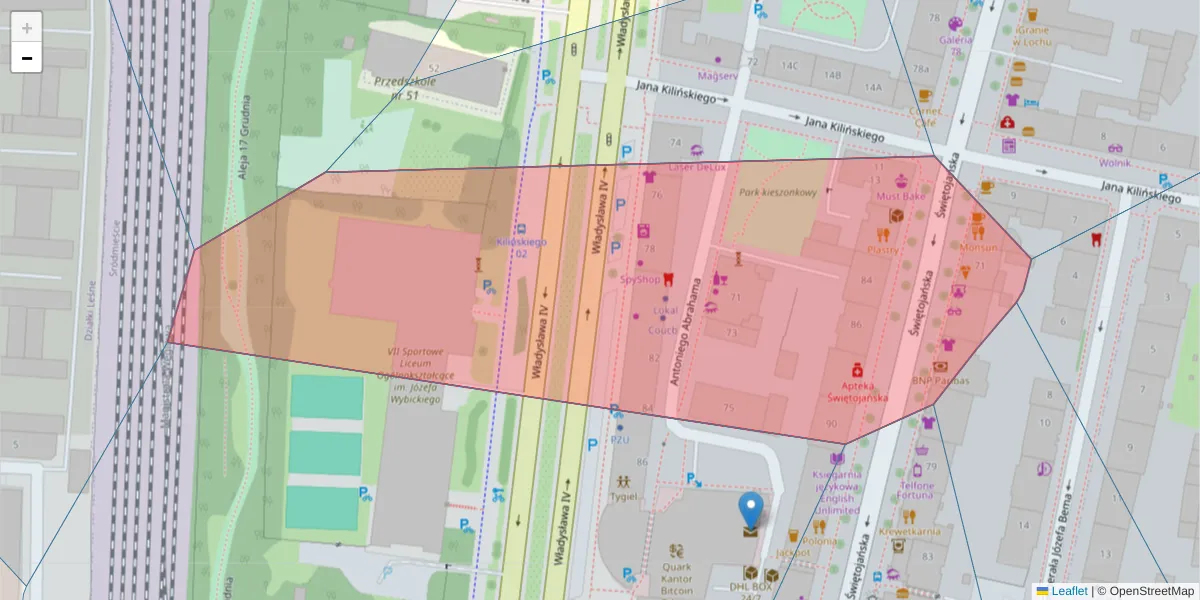 Szczegółowa mapa kodu pocztowego 81-390 z granicami, sąsiednimi kodami pocztowymi i urzędami pocztowymi