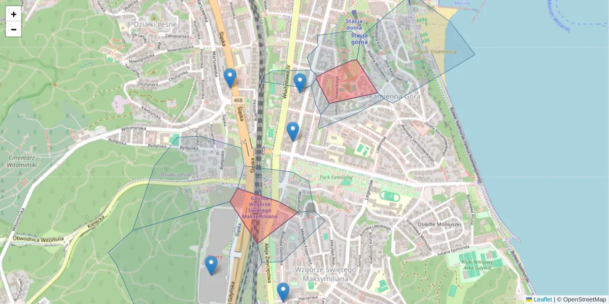Szczegółowa mapa kodu pocztowego 81-392 z granicami, sąsiednimi kodami pocztowymi i urzędami pocztowymi