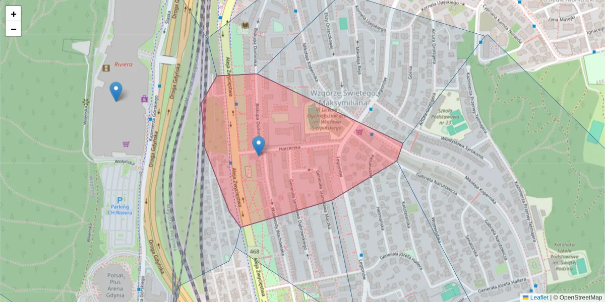 Szczegółowa mapa kodu pocztowego 81-425 z granicami, sąsiednimi kodami pocztowymi i urzędami pocztowymi
