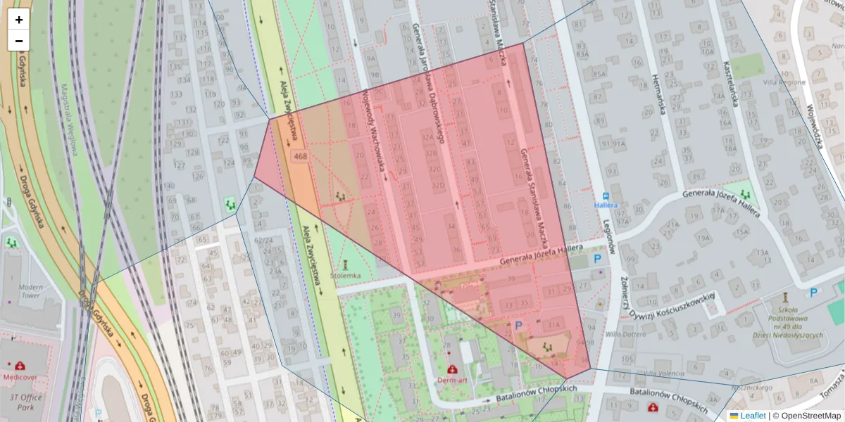 Szczegółowa mapa kodu pocztowego 81-428 z granicami, sąsiednimi kodami pocztowymi i urzędami pocztowymi
