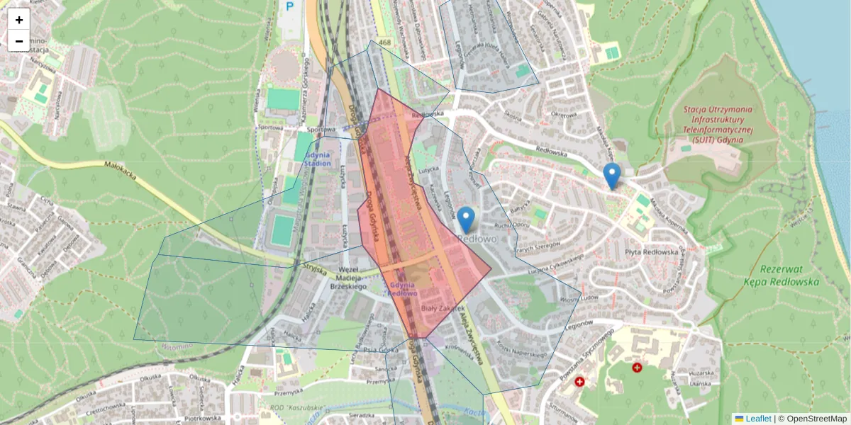 Szczegółowa mapa kodu pocztowego 81-451 z granicami, sąsiednimi kodami pocztowymi i urzędami pocztowymi