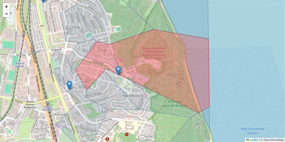 Szczegółowa mapa kodu pocztowego 81-455 z granicami, sąsiednimi kodami pocztowymi i urzędami pocztowymi