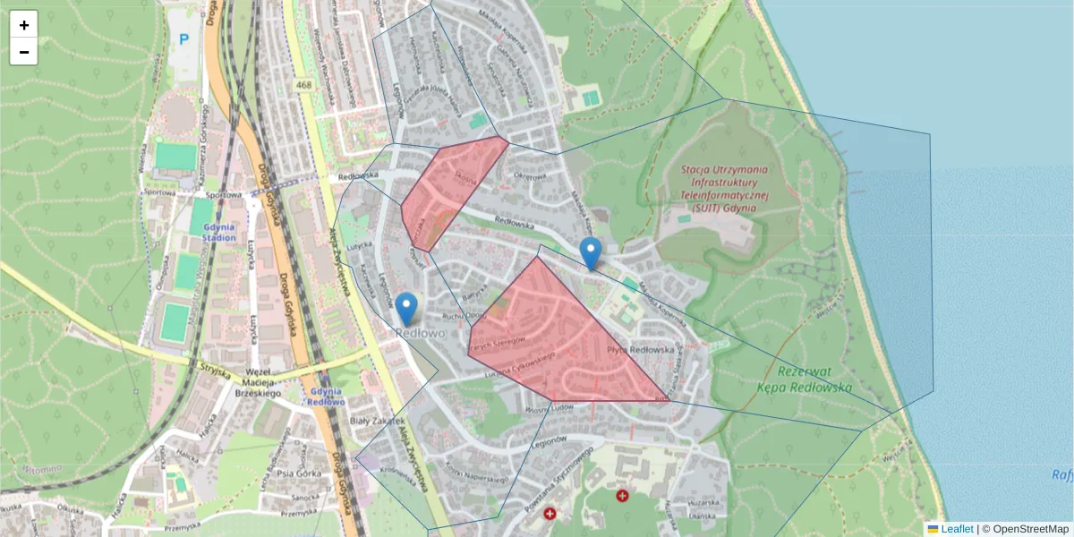 Szczegółowa mapa kodu pocztowego 81-471 z granicami, sąsiednimi kodami pocztowymi i urzędami pocztowymi