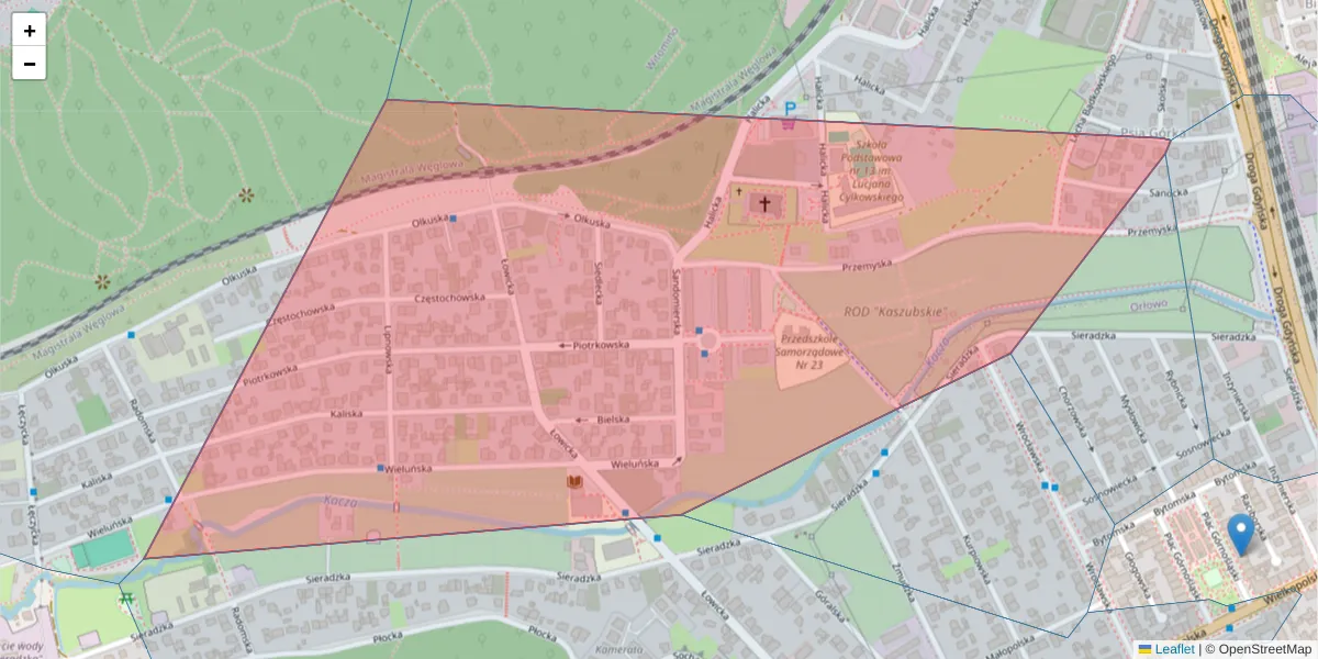 Szczegółowa mapa kodu pocztowego 81-507 z granicami, sąsiednimi kodami pocztowymi i urzędami pocztowymi