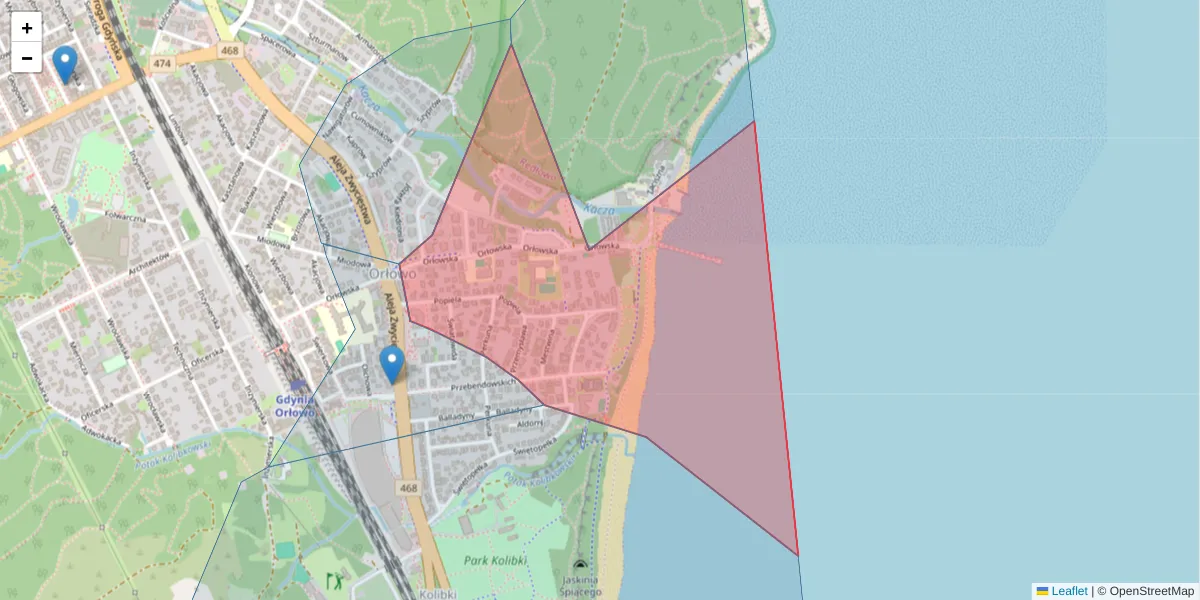 Szczegółowa mapa kodu pocztowego 81-522 z granicami, sąsiednimi kodami pocztowymi i urzędami pocztowymi