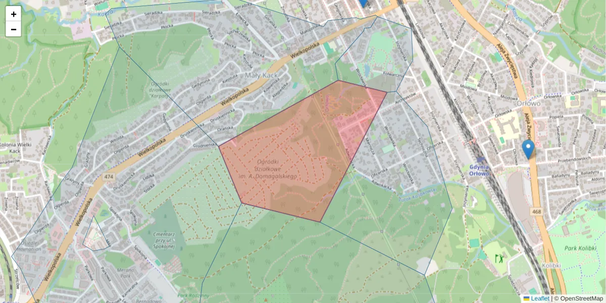 Szczegółowa mapa kodu pocztowego 81-528 z granicami, sąsiednimi kodami pocztowymi i urzędami pocztowymi