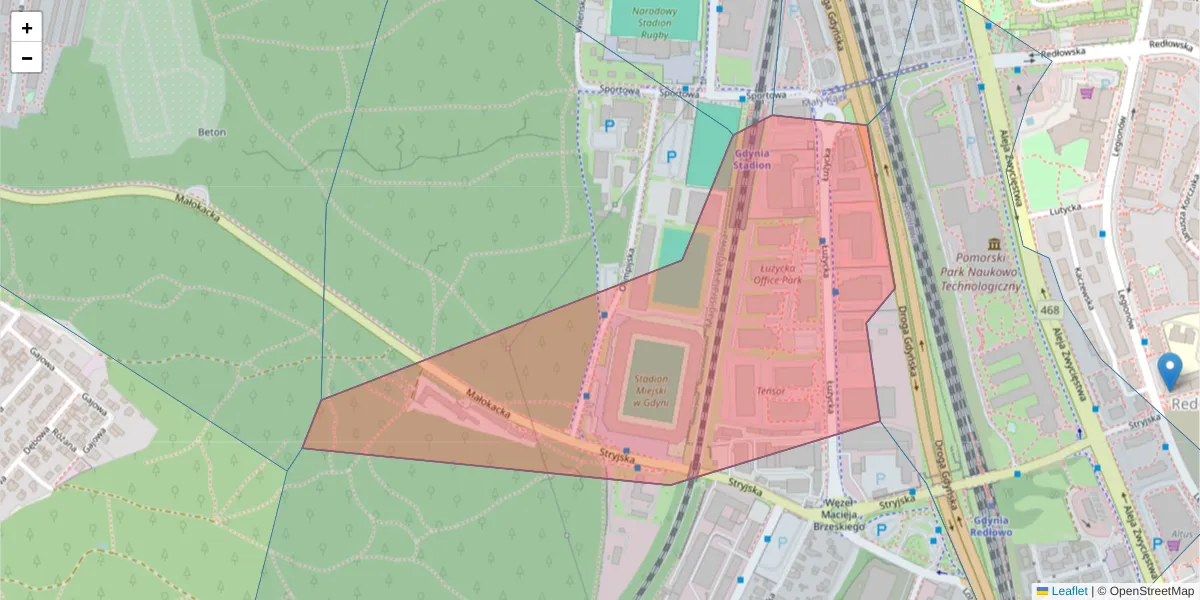 Szczegółowa mapa kodu pocztowego 81-537 z granicami, sąsiednimi kodami pocztowymi i urzędami pocztowymi