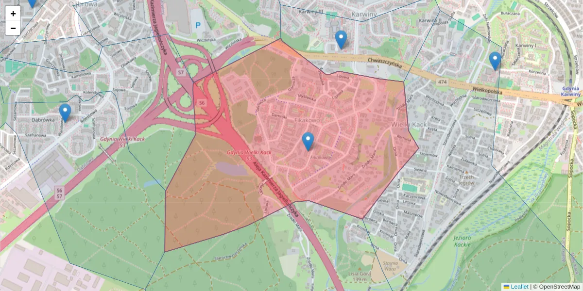 Szczegółowa mapa kodu pocztowego 81-572 z granicami, sąsiednimi kodami pocztowymi i urzędami pocztowymi