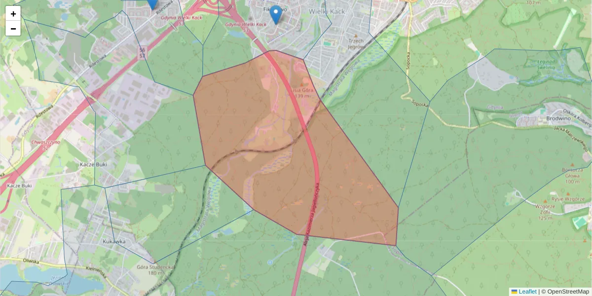 Szczegółowa mapa kodu pocztowego 81-573 z granicami, sąsiednimi kodami pocztowymi i urzędami pocztowymi