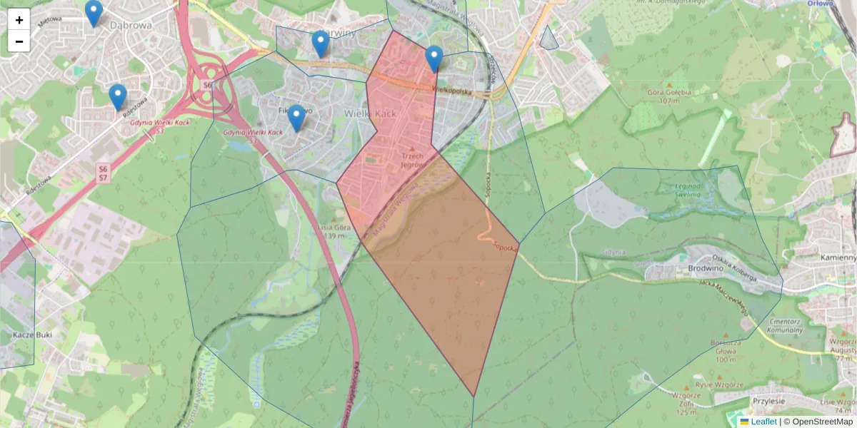 Szczegółowa mapa kodu pocztowego 81-575 z granicami, sąsiednimi kodami pocztowymi i urzędami pocztowymi