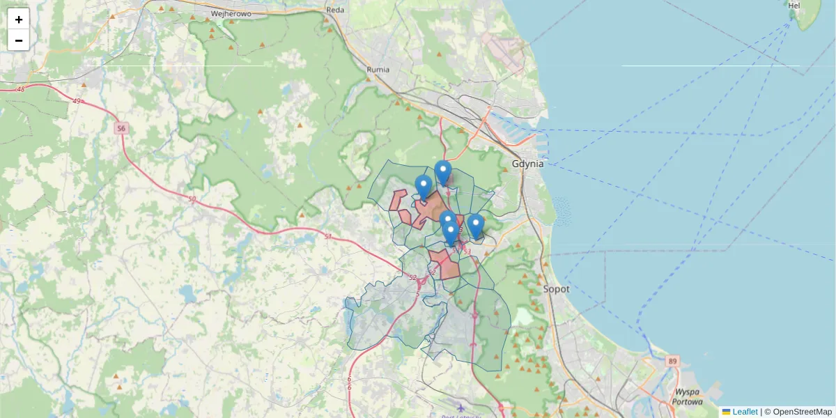 Szczegółowa mapa kodu pocztowego 81-577 z granicami, sąsiednimi kodami pocztowymi i urzędami pocztowymi