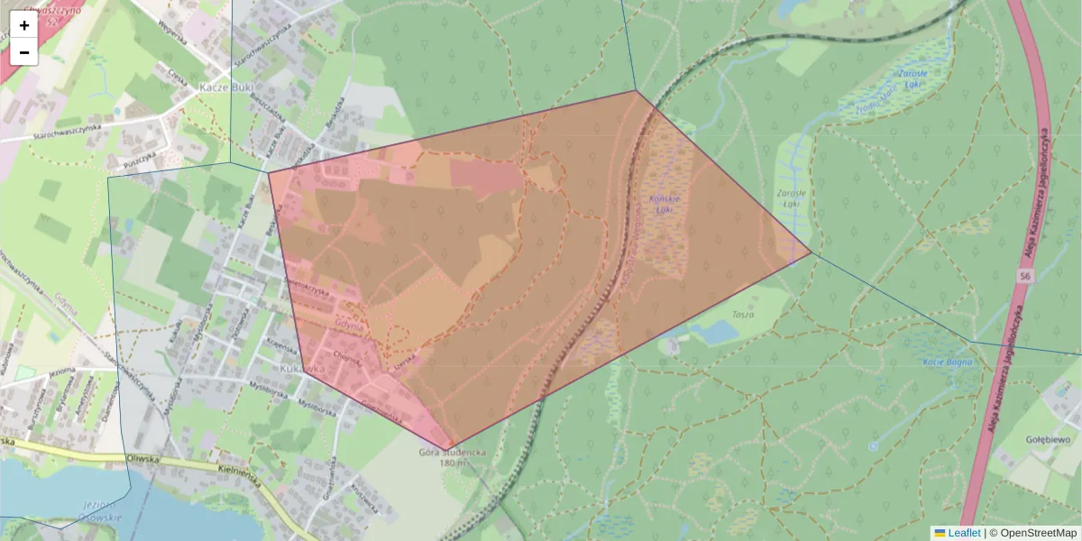 Szczegółowa mapa kodu pocztowego 81-582 z granicami, sąsiednimi kodami pocztowymi i urzędami pocztowymi