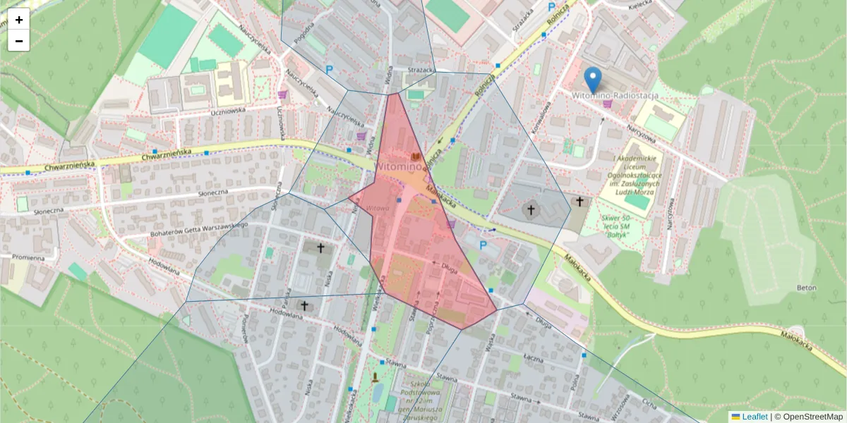 Szczegółowa mapa kodu pocztowego 81-611 z granicami, sąsiednimi kodami pocztowymi i urzędami pocztowymi