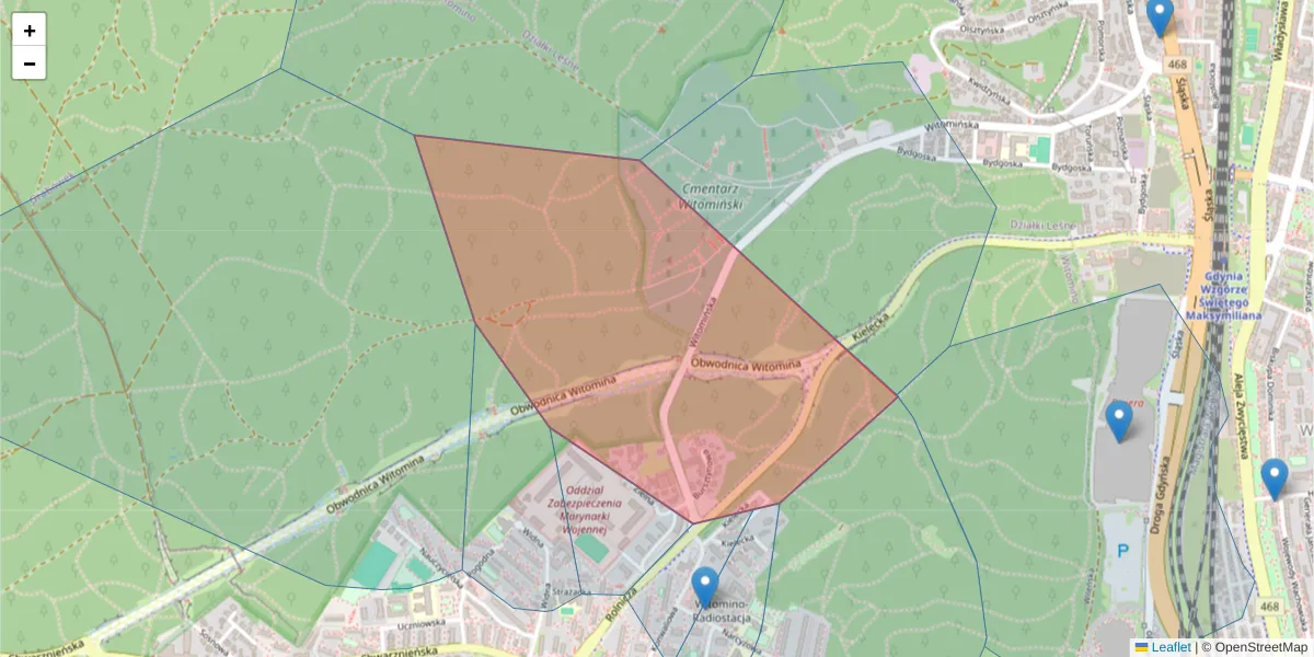 Szczegółowa mapa kodu pocztowego 81-619 z granicami, sąsiednimi kodami pocztowymi i urzędami pocztowymi