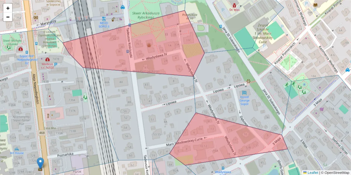 Szczegółowa mapa kodu pocztowego 81-703 z granicami, sąsiednimi kodami pocztowymi i urzędami pocztowymi