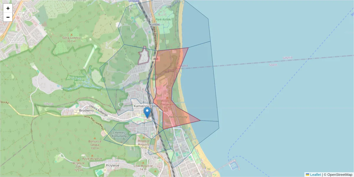 Szczegółowa mapa kodu pocztowego 81-713 z granicami, sąsiednimi kodami pocztowymi i urzędami pocztowymi