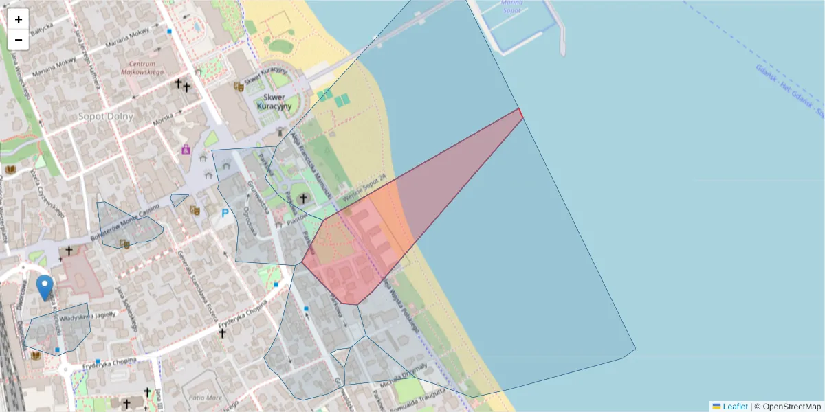 Szczegółowa mapa kodu pocztowego 81-722 z granicami, sąsiednimi kodami pocztowymi i urzędami pocztowymi