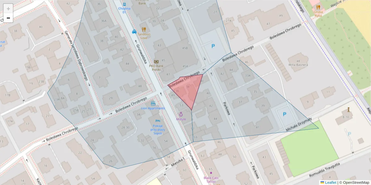 Szczegółowa mapa kodu pocztowego 81-725 z granicami, sąsiednimi kodami pocztowymi i urzędami pocztowymi