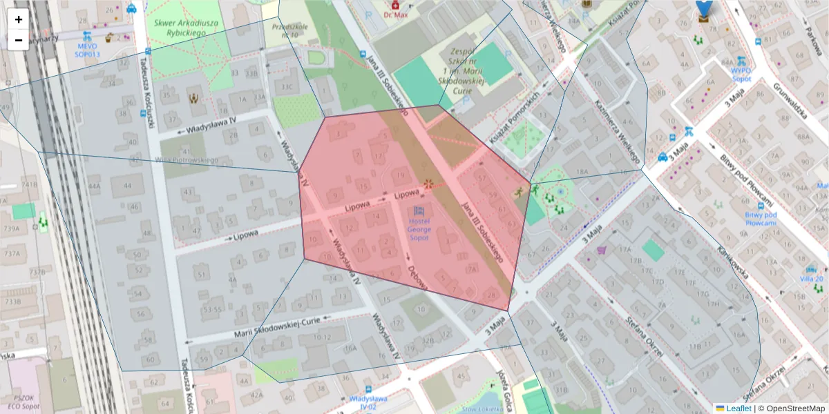 Szczegółowa mapa kodu pocztowego 81-750 z granicami, sąsiednimi kodami pocztowymi i urzędami pocztowymi