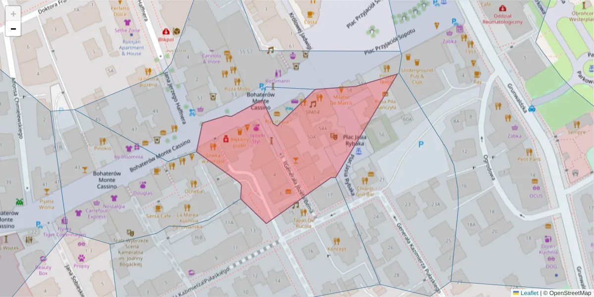Szczegółowa mapa kodu pocztowego 81-753 z granicami, sąsiednimi kodami pocztowymi i urzędami pocztowymi