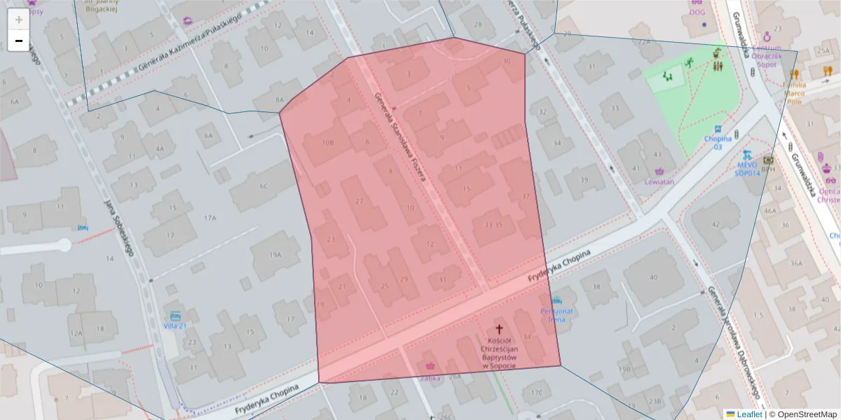 Szczegółowa mapa kodu pocztowego 81-784 z granicami, sąsiednimi kodami pocztowymi i urzędami pocztowymi