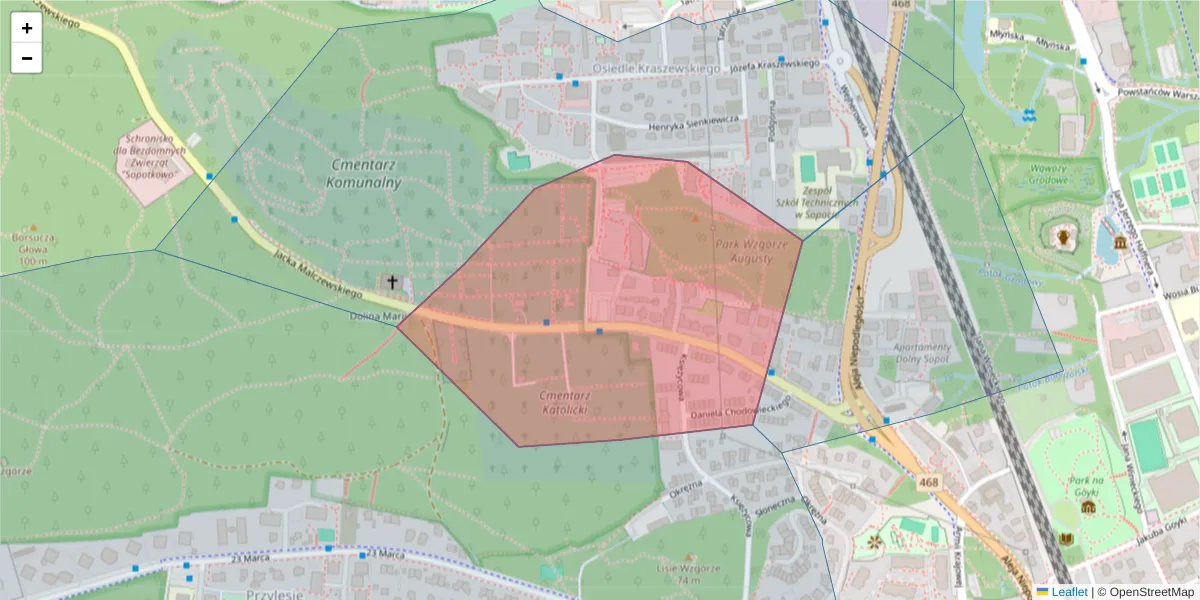 Szczegółowa mapa kodu pocztowego 81-817 z granicami, sąsiednimi kodami pocztowymi i urzędami pocztowymi