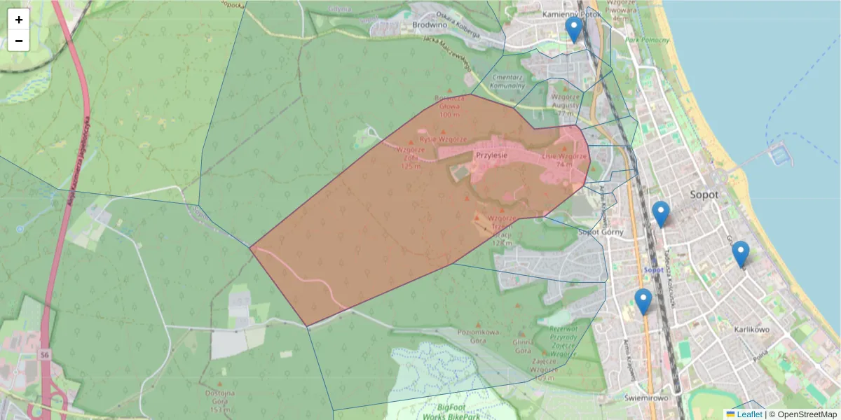 Szczegółowa mapa kodu pocztowego 81-820 z granicami, sąsiednimi kodami pocztowymi i urzędami pocztowymi