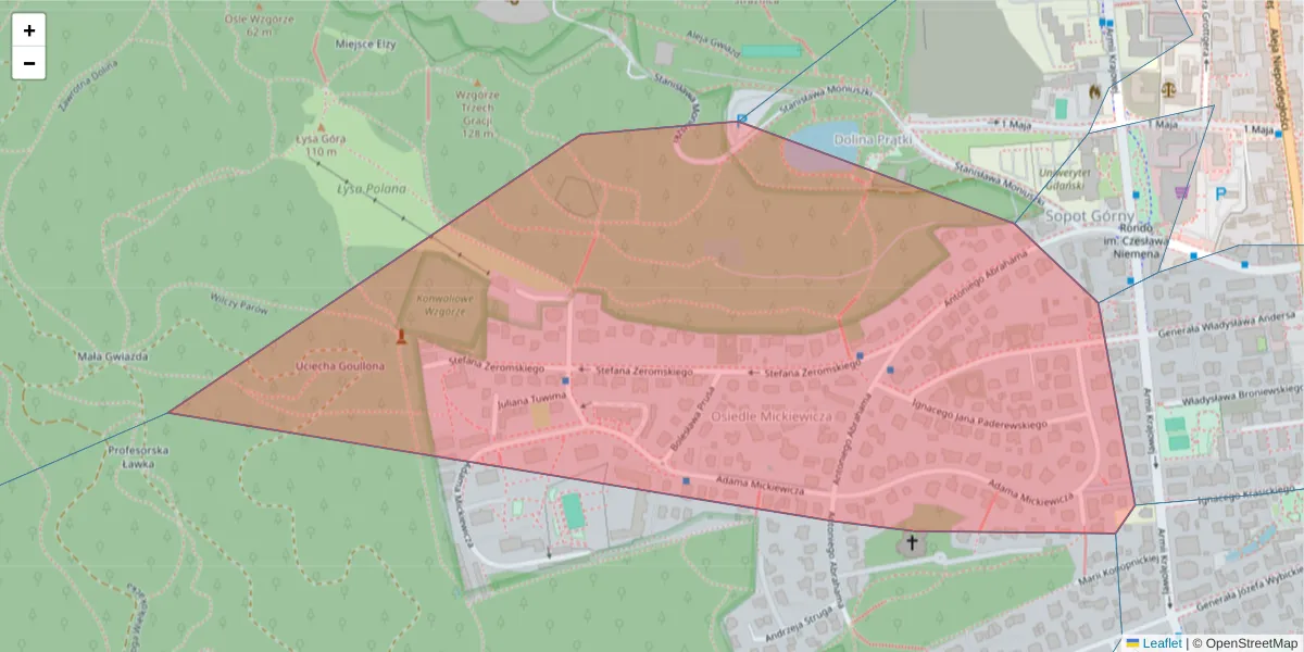 Szczegółowa mapa kodu pocztowego 81-831 z granicami, sąsiednimi kodami pocztowymi i urzędami pocztowymi