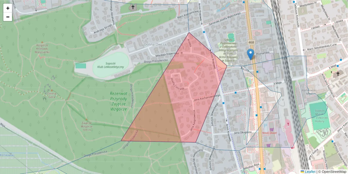 Szczegółowa mapa kodu pocztowego 81-847 z granicami, sąsiednimi kodami pocztowymi i urzędami pocztowymi