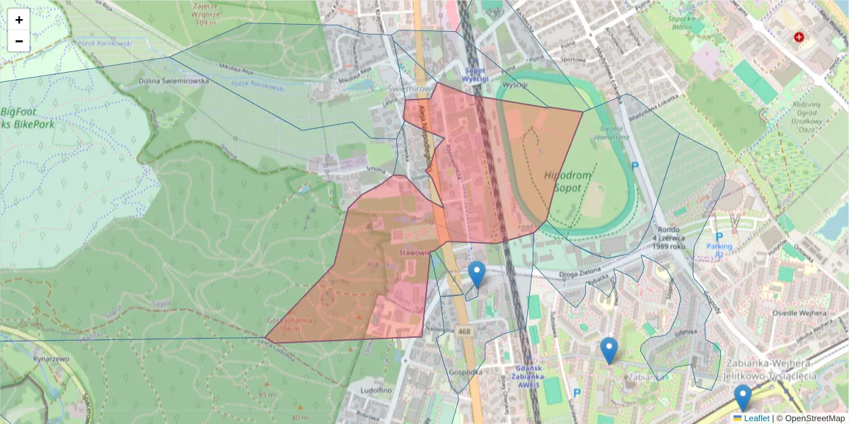 Szczegółowa mapa kodu pocztowego 81-855 z granicami, sąsiednimi kodami pocztowymi i urzędami pocztowymi