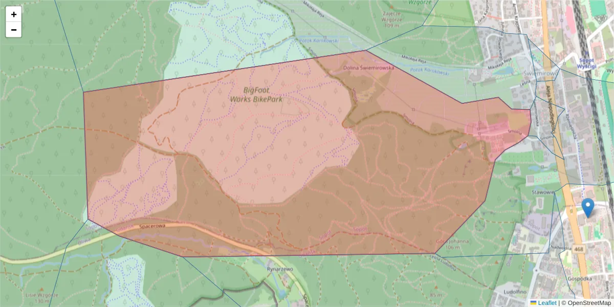 Szczegółowa mapa kodu pocztowego 81-877 z granicami, sąsiednimi kodami pocztowymi i urzędami pocztowymi