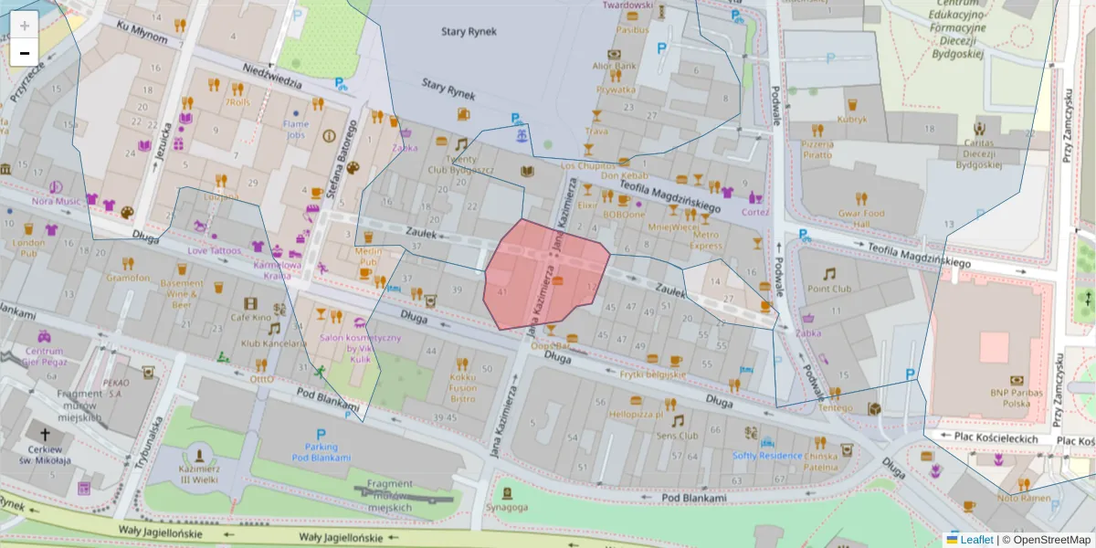 Szczegółowa mapa kodu pocztowego 85-035 z granicami, sąsiednimi kodami pocztowymi i urzędami pocztowymi