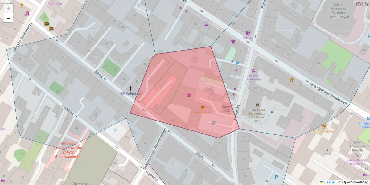 Szczegółowa mapa kodu pocztowego 85-046 z granicami, sąsiednimi kodami pocztowymi i urzędami pocztowymi
