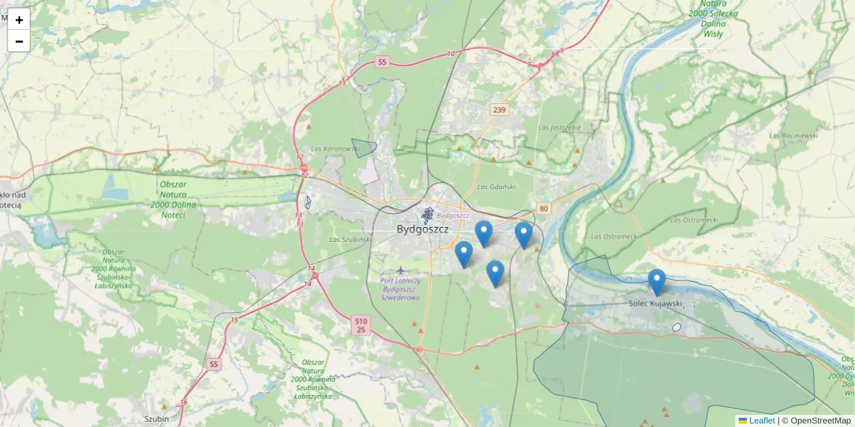 Szczegółowa mapa kodu pocztowego 85-050 z granicami, sąsiednimi kodami pocztowymi i urzędami pocztowymi