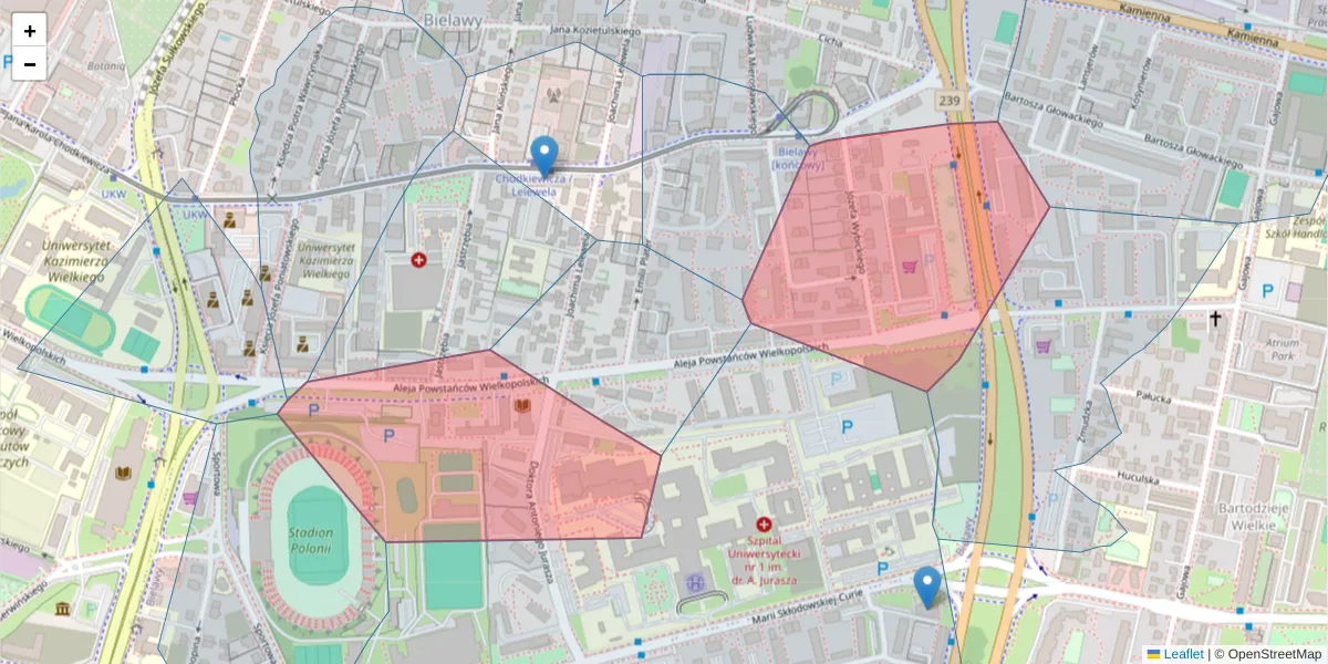 Szczegółowa mapa kodu pocztowego 85-090 z granicami, sąsiednimi kodami pocztowymi i urzędami pocztowymi