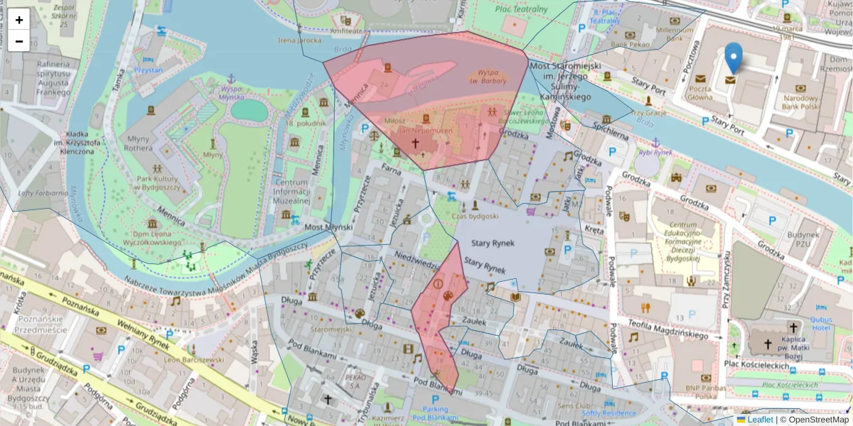 Szczegółowa mapa kodu pocztowego 85-104 z granicami, sąsiednimi kodami pocztowymi i urzędami pocztowymi