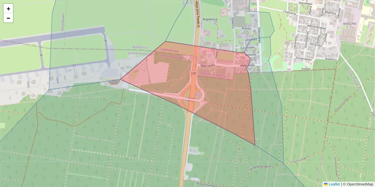 Szczegółowa mapa kodu pocztowego 85-144 z granicami, sąsiednimi kodami pocztowymi i urzędami pocztowymi