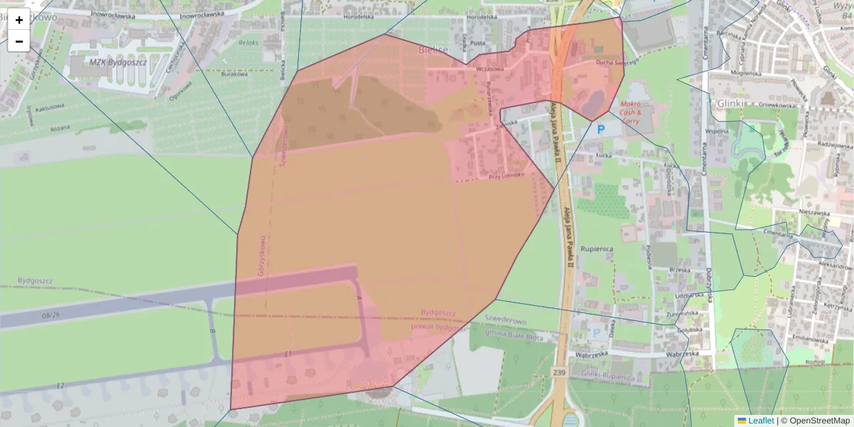 Szczegółowa mapa kodu pocztowego 85-155 z granicami, sąsiednimi kodami pocztowymi i urzędami pocztowymi